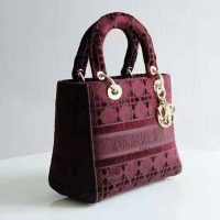 Dior Women Medium Lady D-Lite Bag Burgundy Cannage Embroidered Velvet