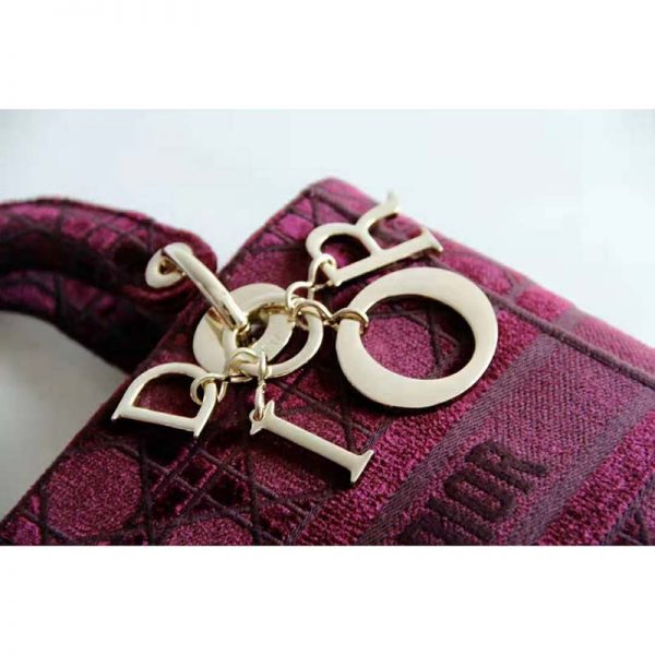 Dior Women Medium Lady D-Lite Bag Burgundy Cannage Embroidered Velvet (11)