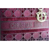 Dior Women Medium Lady D-Lite Bag Burgundy Cannage Embroidered Velvet