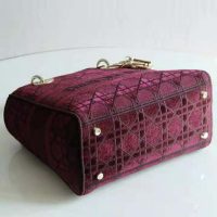 Dior Women Medium Lady D-Lite Bag Burgundy Cannage Embroidered Velvet