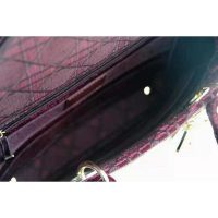 Dior Women Medium Lady D-Lite Bag Burgundy Cannage Embroidered Velvet