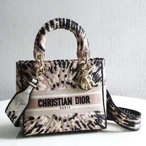 Dior Women Medium Lady D-Lite Bag Multicolor Tie & Dior Embroidery (8)