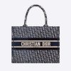 Dior Women Small Dior Book Tote Blue Dior Oblique Embroidered Velvet