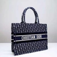 Dior Women Small Dior Book Tote Blue Dior Oblique Embroidered Velvet