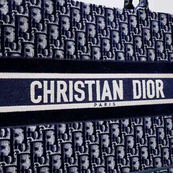 Dior Women Small Dior Book Tote Blue Dior Oblique Embroidered Velvet (6)