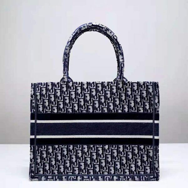 Dior Women Small Dior Book Tote Blue Dior Oblique Embroidered Velvet (8)