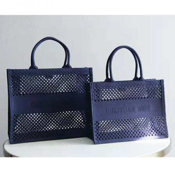 Dior Women Small Dior Book Tote Blue Mesh Embroidery (2)