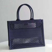 Dior Women Small Dior Book Tote Blue Mesh Embroidery