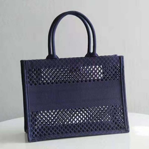 Dior Women Small Dior Book Tote Blue Mesh Embroidery (4)