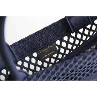 Dior Women Small Dior Book Tote Blue Mesh Embroidery