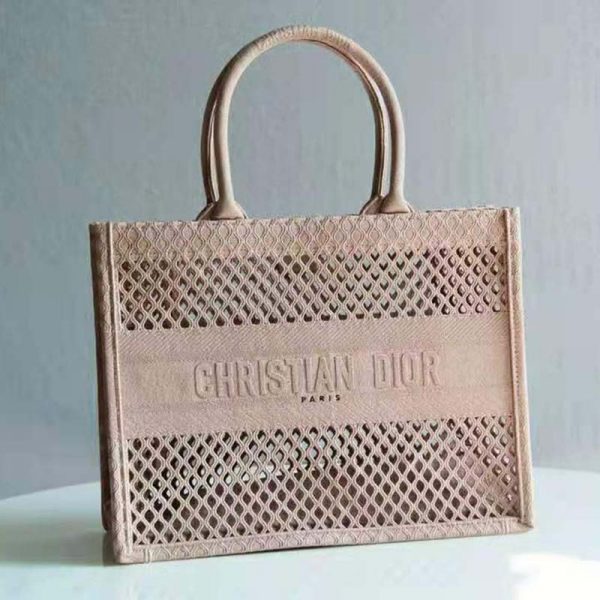 Dior Women Small Dior Book Tote Clay-Colored Mesh Embroidery (1)