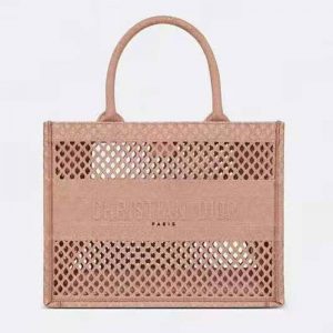 Dior Women Small Dior Book Tote Clay-Colored Mesh Embroidery