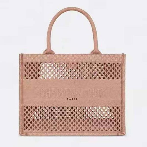 Dior Women Small Dior Book Tote Clay-Colored Mesh Embroidery