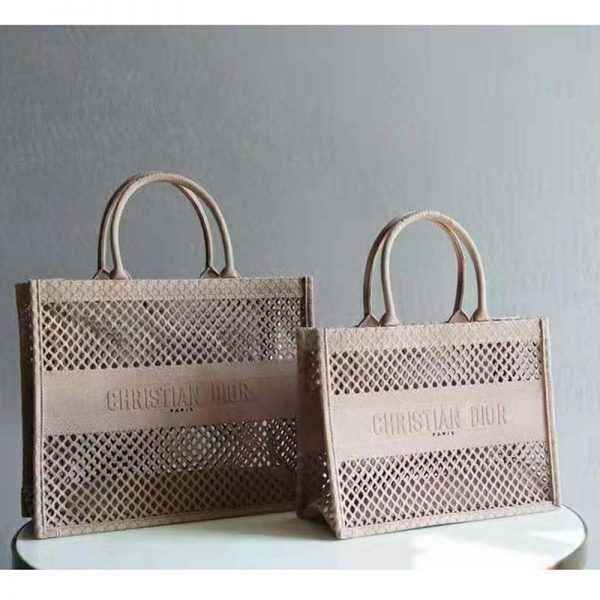 Dior Women Small Dior Book Tote Clay-Colored Mesh Embroidery (11)