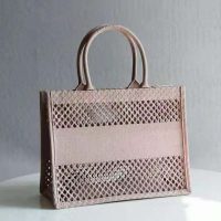 Dior Women Small Dior Book Tote Clay-Colored Mesh Embroidery