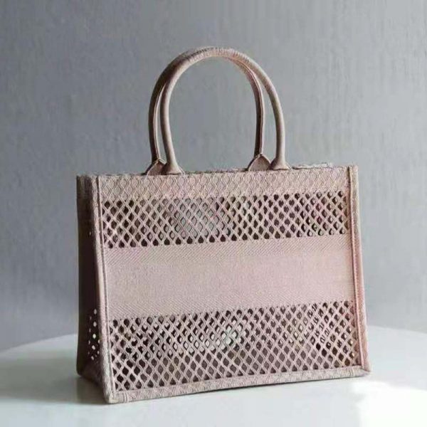 Dior Women Small Dior Book Tote Clay-Colored Mesh Embroidery (2)