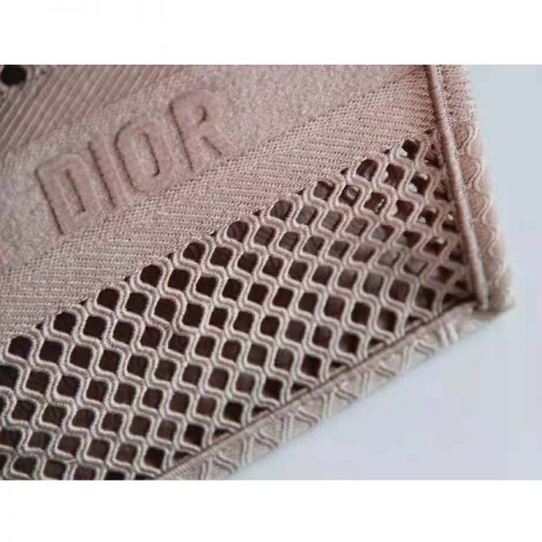 Dior Women Small Dior Book Tote Clay-Colored Mesh Embroidery (5)