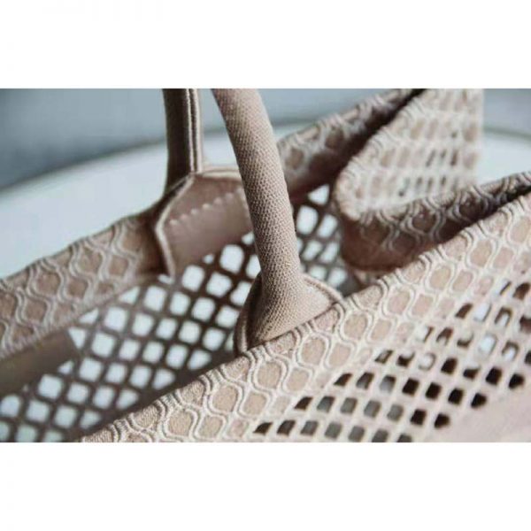 Dior Women Small Dior Book Tote Clay-Colored Mesh Embroidery (7)