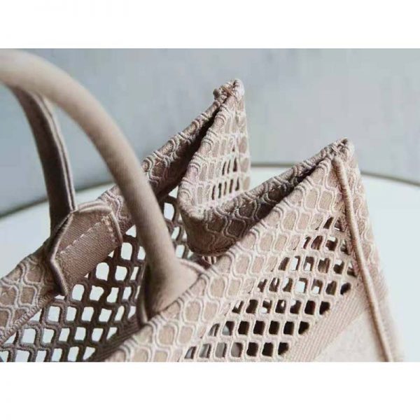 Dior Women Small Dior Book Tote Clay-Colored Mesh Embroidery (8)