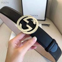 Gucci GG Unisex Black Leather Belt with Interlocking G Buckle 4 cm Width