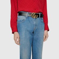 Gucci GG Unisex GG Marmont Leather Belt with Shiny Buckle Black 4 cm Width