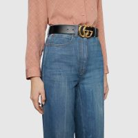 Gucci GG Unisex GG Marmont Leather Belt with Shiny Buckle Black 4 cm Width