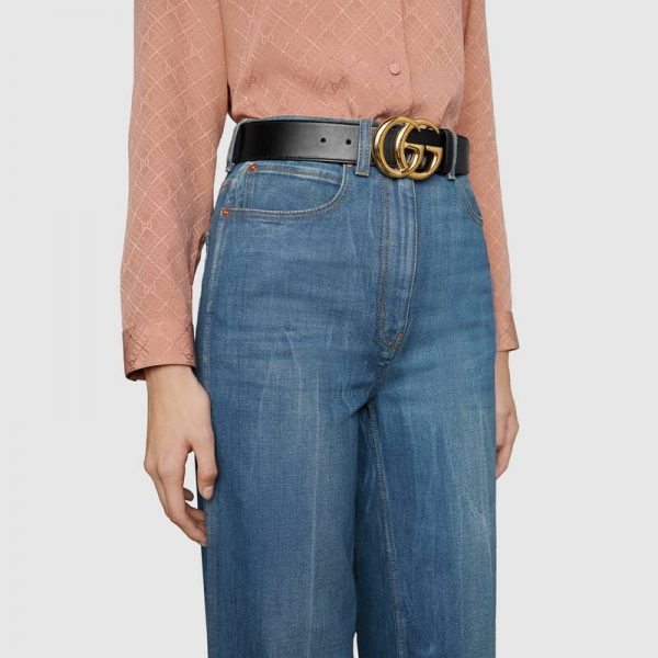 Gucci GG Unisex GG Marmont Leather Belt with Shiny Buckle Black 4 cm Width (2)
