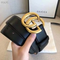 Gucci GG Unisex GG Marmont Leather Belt with Shiny Buckle Black 4 cm Width