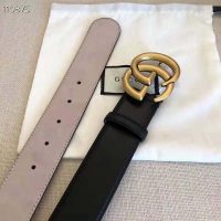 Gucci GG Unisex GG Marmont Leather Belt with Shiny Buckle Black 4 cm Width
