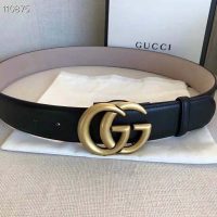 Gucci GG Unisex GG Marmont Leather Belt with Shiny Buckle Black 4 cm Width