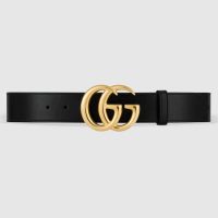 Gucci GG Unisex GG Marmont Leather Belt with Shiny Buckle Black 4 cm Width