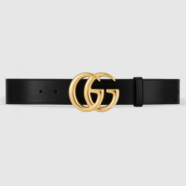 Gucci GG Unisex GG Marmont Leather Belt with Shiny Buckle Black 4 cm Width