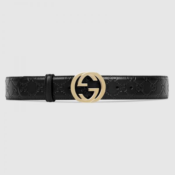 Gucci GG Unisex Gucci Signature Leather Belt Interlocking G Buckle 4 cm Width