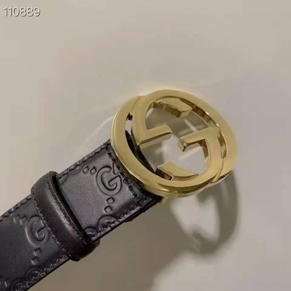 Gucci GG Unisex Gucci Signature Leather Belt Interlocking G Buckle 4 cm Width (3)