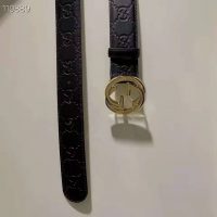 Gucci GG Unisex Gucci Signature Leather Belt Interlocking G Buckle 4 cm Width