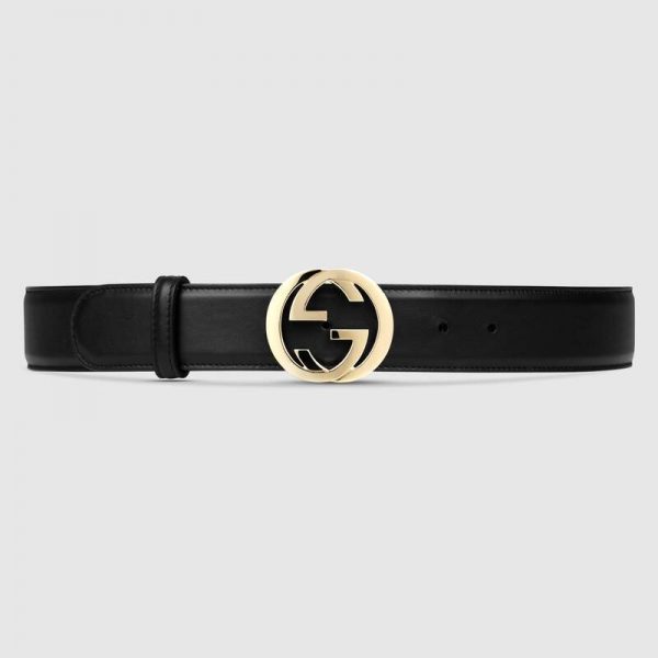 Gucci GG Unisex Leather Belt with Interlocking G Buckle 4 cm Width (1)