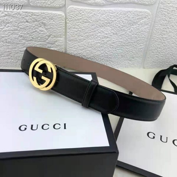 Gucci GG Unisex Leather Belt with Interlocking G Buckle 4 cm Width (4)