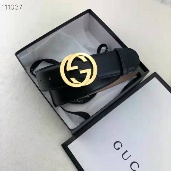 Gucci GG Unisex Leather Belt with Interlocking G Buckle 4 cm Width (5)