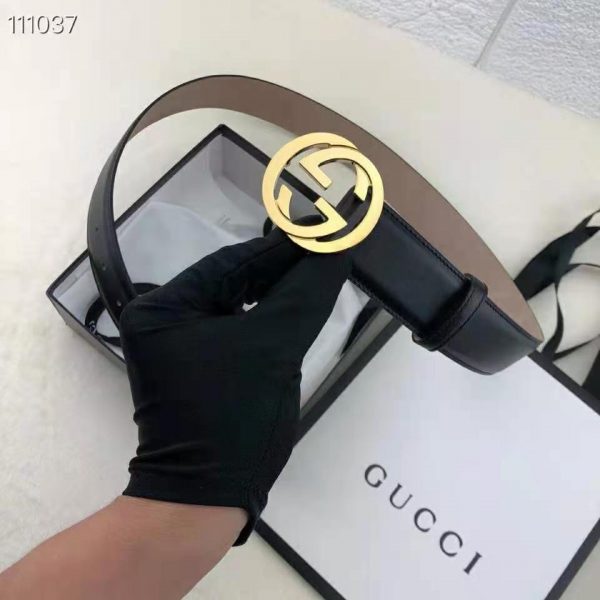 Gucci GG Unisex Leather Belt with Interlocking G Buckle 4 cm Width (6)