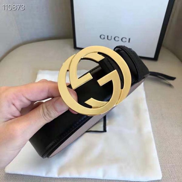 Gucci GG Unisex Leather Belt with Interlocking G Buckle Black 4 cm Width (3)