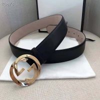 Gucci GG Unisex Leather Belt with Interlocking G Buckle Black 4 cm Width