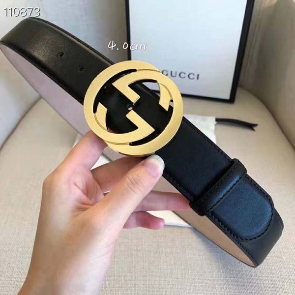 Gucci GG Unisex Leather Belt with Interlocking G Buckle Black 4 cm Width (6)