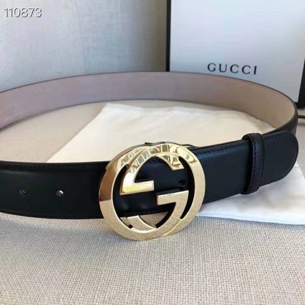 Gucci GG Unisex Leather Belt with Interlocking G Buckle Black 4 cm Width (7)