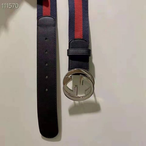 Gucci GG Unisex Web Belt with G Buckle Interlocking G Blue 4 cm Width (8)