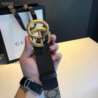 Gucci Unisex GG Belt with Double G Buckle Beige/Ebony GG Supreme Black Leather