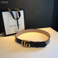 Gucci Unisex GG Belt with Double G Buckle Beige/Ebony GG Supreme Black Leather