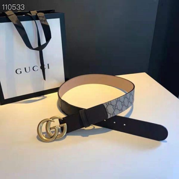 Gucci Unisex GG Belt with Double G Buckle BeigeEbony GG Supreme Black Leather (3)