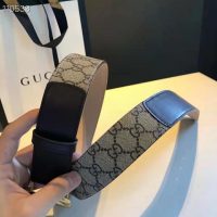 Gucci Unisex GG Belt with Double G Buckle Beige/Ebony GG Supreme Black Leather