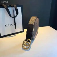 Gucci Unisex GG Belt with Double G Buckle Beige/Ebony GG Supreme Black Leather