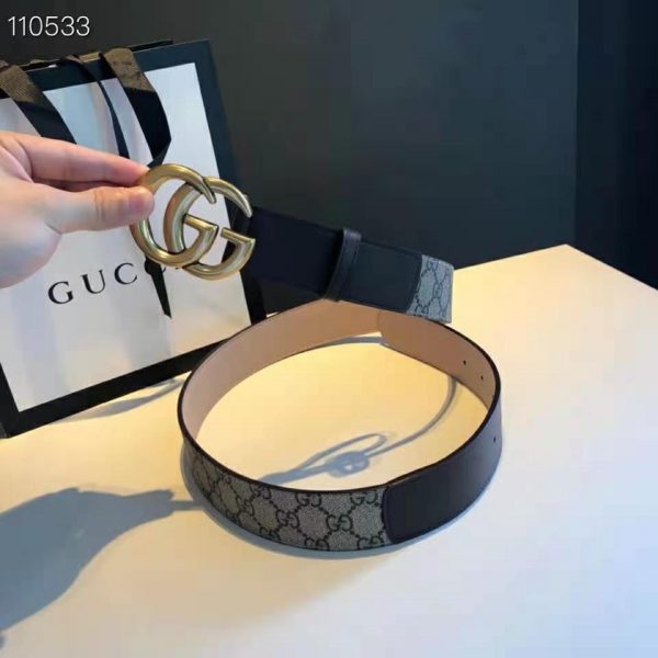 Gucci Unisex GG Belt with Double G Buckle BeigeEbony GG Supreme Black Leather (6)